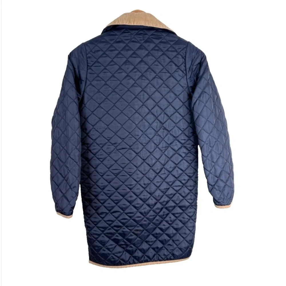 Ralph Lauren Quilted Barn Coat Girls M Navy Corduroy Collar Snap Equestrian READ